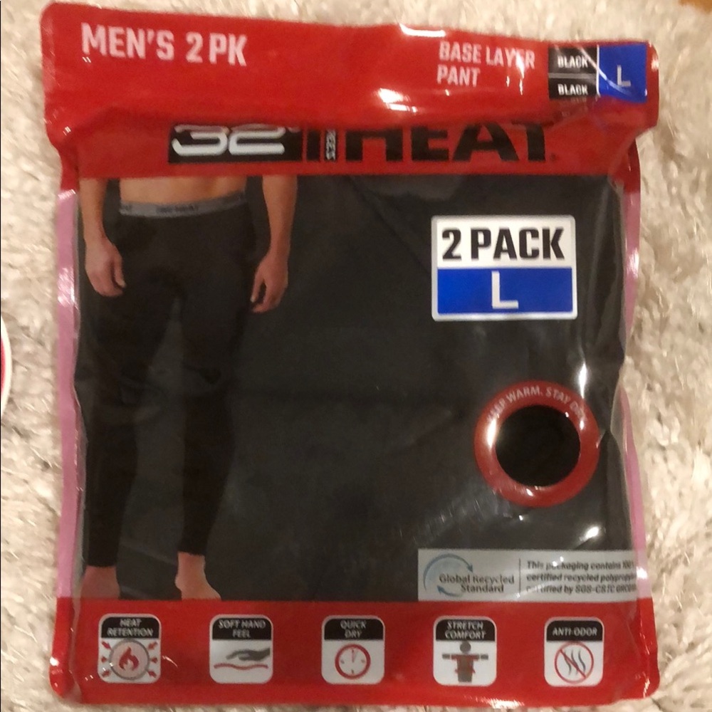 32 Degrees Men's Black Base Layer Pants 2 Pack mb3